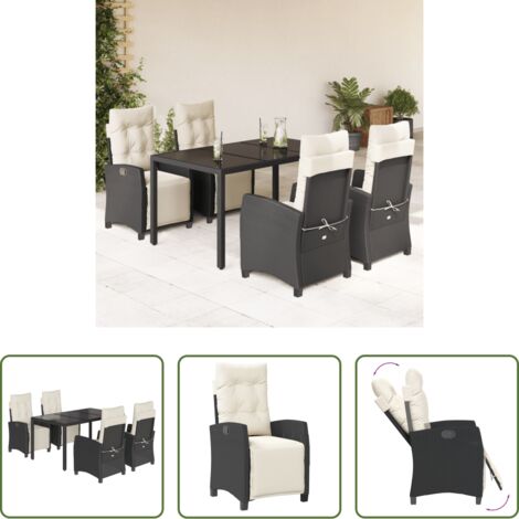 Sedie da giardino -  Set da Pranzo da Giardino 5 pz Nero con Cuscini in Polyrattan