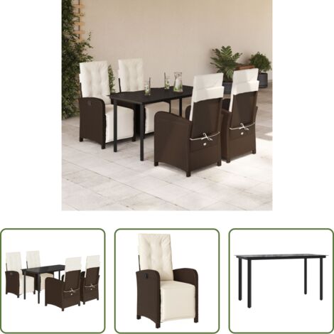 Sedie da giardino -  Set da Pranzo da Giardino 5pz con Cuscini in Polyrattan Marrone