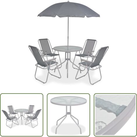 Sedie da giardino -  Set da Pranzo da Giardino 6 pz in Acciaio e Textilene Grigio