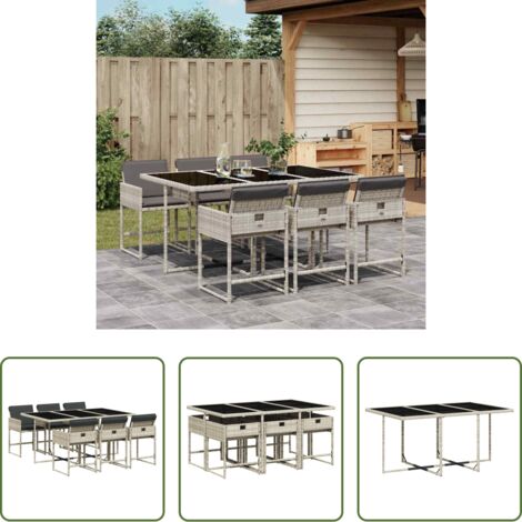 Sedie da giardino -  Set da Pranzo da Giardino 7 pz Cuscini Polyrattan Grigio Chiaro