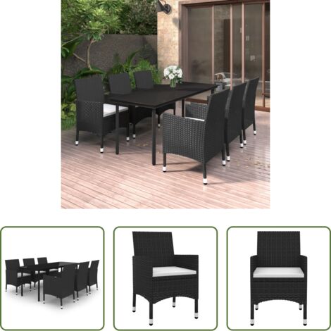 Sedie da giardino -  Set da Pranzo da Giardino 7 pz e Cuscini in Polyrattan e Vetro