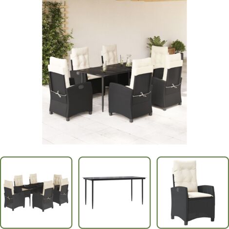 Sedie da giardino -  Set da Pranzo da Giardino 7 pz Nero con Cuscini in Polyrattan
