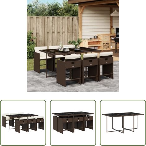 Sedie da giardino -  Set da Pranzo da Giardino 7pz con Cuscini in Polyrattan Marrone