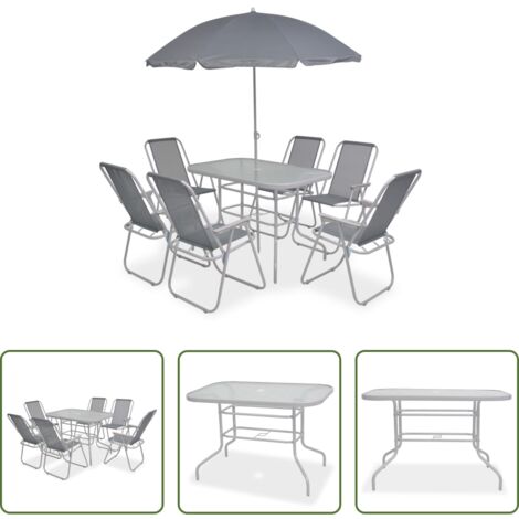 Sedie da giardino -  Set da Pranzo da Giardino 8 pz in Acciaio e Textilene Grigio