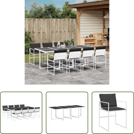 Sedie da giardino -  Set da Pranzo da Giardino 9 pz con Cuscini Bianco in Textilene