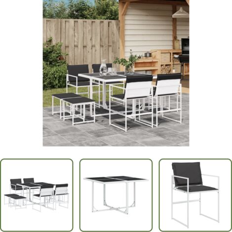 Sedie da giardino -  Set da Pranzo da Giardino 9 pz con Cuscini Bianco in Textilene