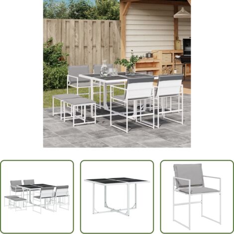 Sedie da giardino -  Set da Pranzo da Giardino 9 pz con Cuscini Bianco in Textilene