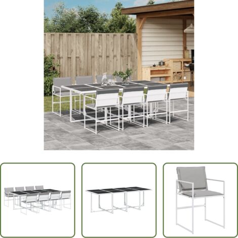 Sedie da giardino -  Set da Pranzo da Giardino 9 pz con Cuscini Bianco in Textilene