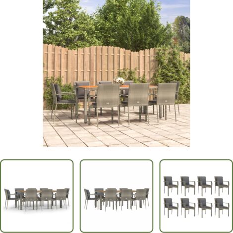 Sedie da giardino -  Set da Pranzo da Giardino 9 pz con Cuscini in Polyrattan Grigio