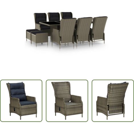 Sedie da giardino -  Set da Pranzo da Giardino 9 pz con Cuscini in Polyrattan Marrone