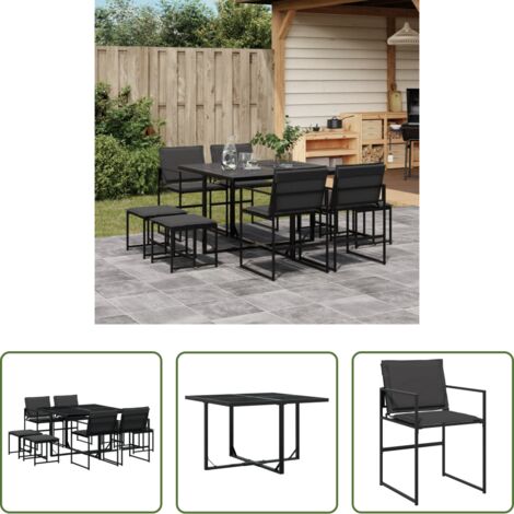 Sedie da giardino -  Set da Pranzo da Giardino 9 pz con Cuscini Nero in Textilene