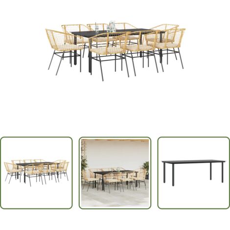 Sedie da giardino -  Set da Pranzo da Giardino 9 pz con Cuscini Polyrattan Vetro