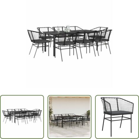 Sedie da giardino -  Set da Pranzo da Giardino 9 pz con Cuscini Polyrattan Vetro