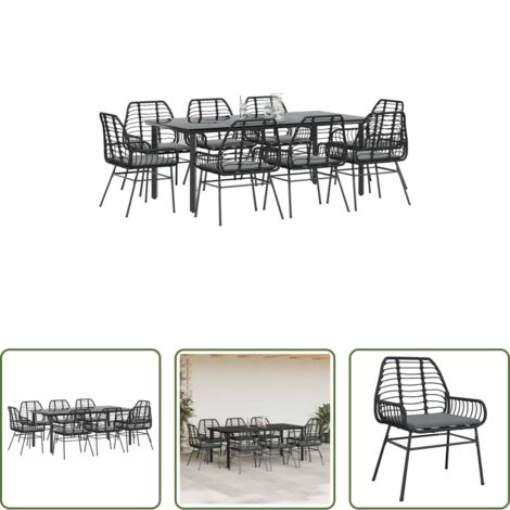 Sedie da giardino -  Set da Pranzo da Giardino 9 pz con Cuscini Polyrattan Vetro
