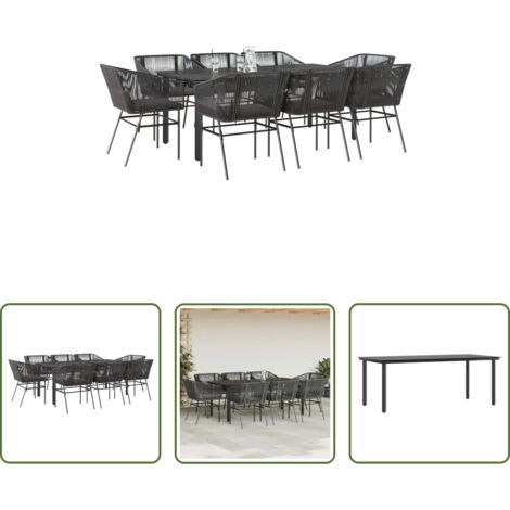 Sedie da giardino -  Set da Pranzo da Giardino 9 pz con Cuscini Polyrattan Vetro