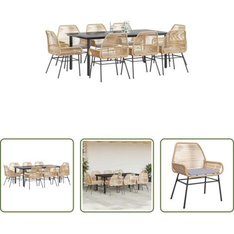 Sedie da giardino -  Set da Pranzo da Giardino 9 pz con Cuscini Polyrattan Vetro