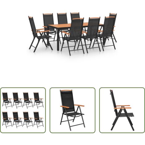 Sedie da giardino -  Set da Pranzo da Giardino 9 pz in Alluminio Nero