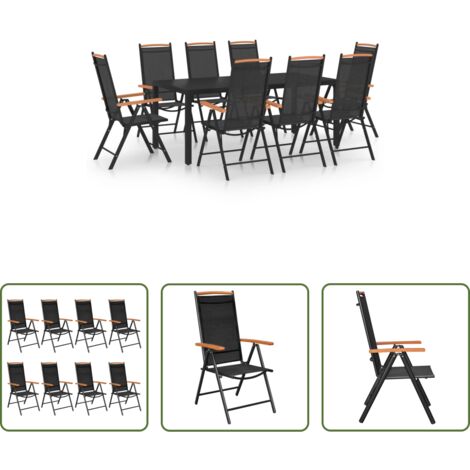Sedie da giardino -  Set da Pranzo da Giardino 9 pz in Alluminio Nero