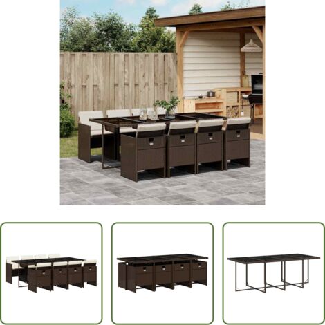 Sedie da giardino -  Set da Pranzo da Giardino 9pz con Cuscini Marrone in Polyrattan