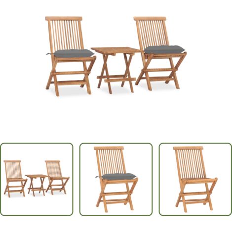 Sedie da giardino -  Set da Pranzo Giardino Pieghevole 3 pz Cuscino Massello di Teak