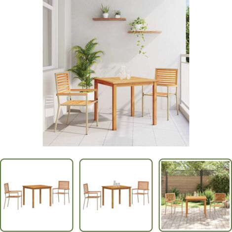 Sedie da giardino -  Set da Pranzo per Giardino 3 pcs Beige Legno di Acacia Massello