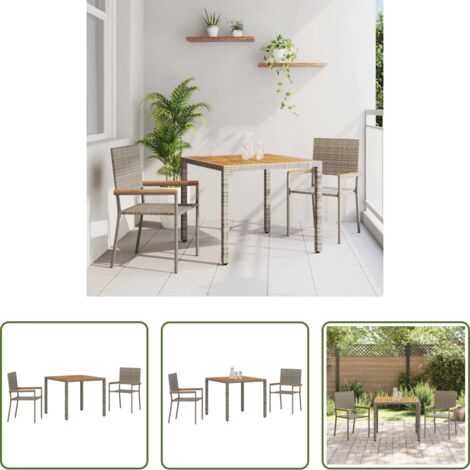Sedie da giardino -  Set da Pranzo per Giardino 3 pcs Grigio polyrattan