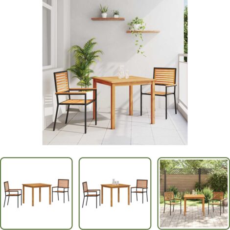 Sedie da giardino -  Set da Pranzo per Giardino 3 pcs Nero Legno di Acacia Massello