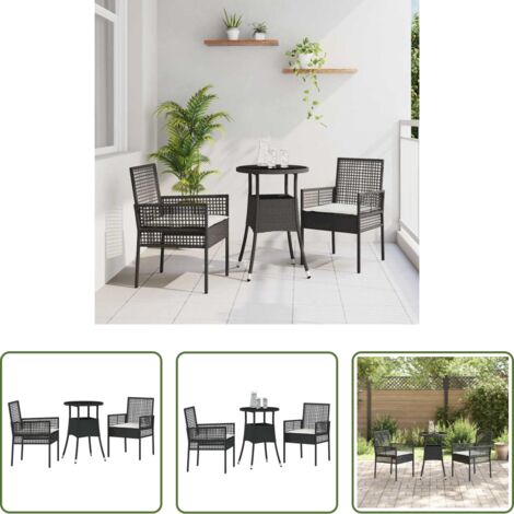 Sedie da giardino -  Set da Pranzo per Giardino 3 pcs Nero polyrattan