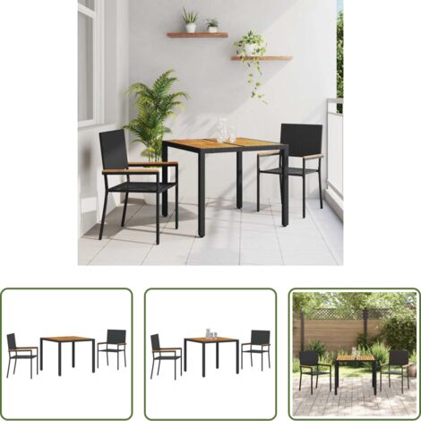 Sedie da giardino -  Set da Pranzo per Giardino 3 pcs Nero polyrattan