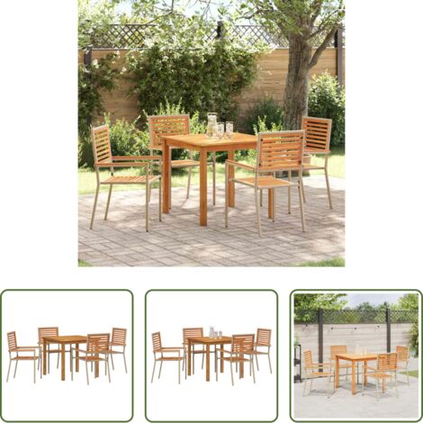 Sedie da giardino -  Set da Pranzo per Giardino 5 pcs Beige Legno di Acacia Massello