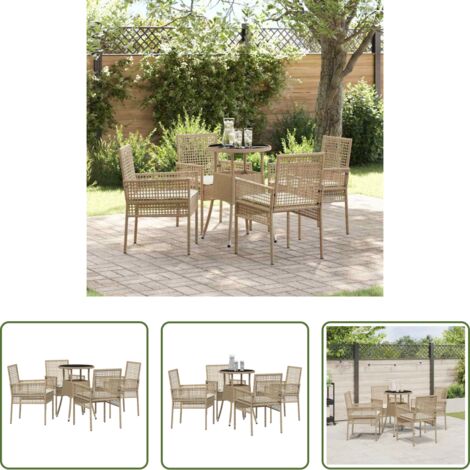 Sedie da giardino -  Set da Pranzo per Giardino 5 pcs Beige polyrattan