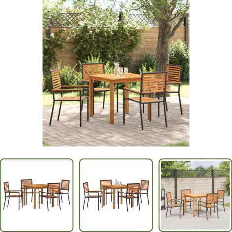 Sedie da giardino -  Set da Pranzo per Giardino 5 pcs Nero Legno di Acacia Massello