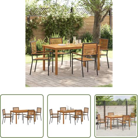 Sedie da giardino -  Set da Pranzo per Giardino 5 pcs Nero Legno di Acacia Massello