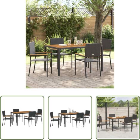 Sedie da giardino -  Set da Pranzo per Giardino 5 pcs Nero polyrattan