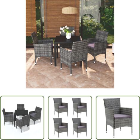 Sedie da giardino -  Set da Pranzo per Giardino 5 pz con Cuscini Polyrattan Grigio