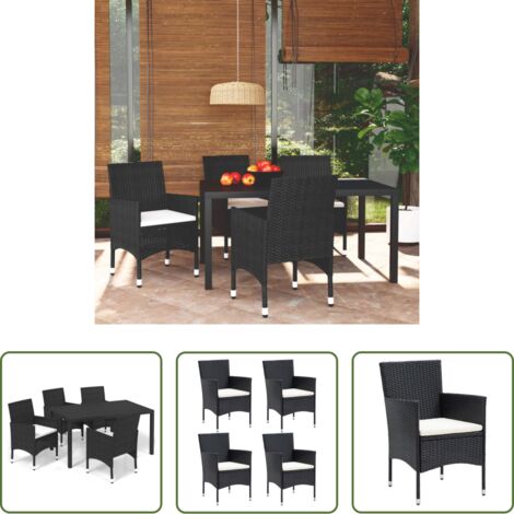Sedie da giardino -  Set da Pranzo per Giardino 5 pz con Cuscini Polyrattan Nero