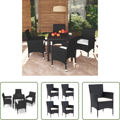 Sedie da giardino -  Set da Pranzo per Giardino 5 pz con Cuscini Polyrattan Nero