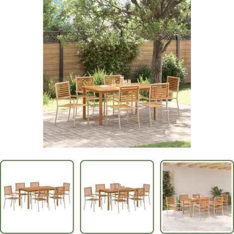 Sedie da giardino -  Set da Pranzo per Giardino 7 pcs Beige Legno di Acacia Massello