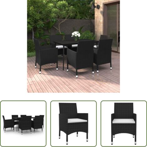 Sedie da giardino -  Set da Pranzo per Giardino 7 pz con Cuscini Polyrattan e Vetro