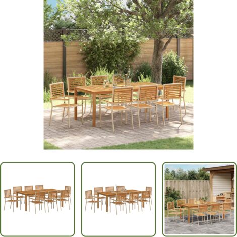 Sedie da giardino -  Set da Pranzo per Giardino 9 pcs Beige Legno di Acacia Massello