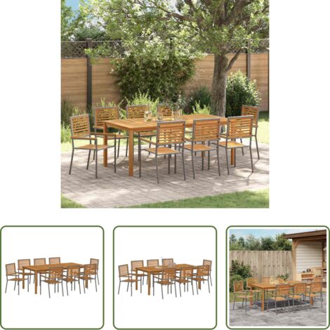 Sedie da giardino -  Set da Pranzo per Giardino 9 pcs Grigio
