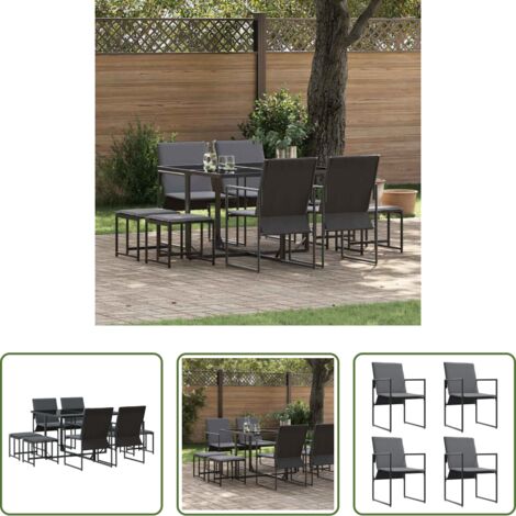 Sedie da giardino -  Set da Pranzo per Giardino 9 pcs Nero Acciaio