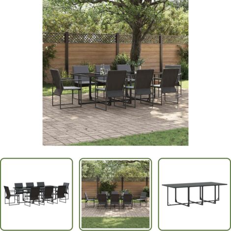 Sedie da giardino -  Set da Pranzo per Giardino 9 pcs Nero Acciaio