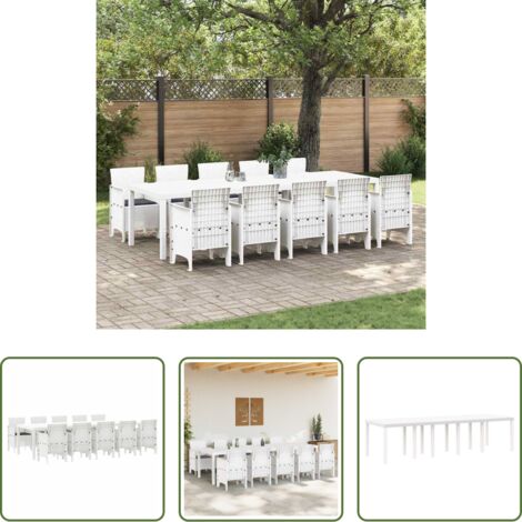 Sedie da giardino -  Set da Pranzo per Giardino con cuscino 11 pcs Bianco