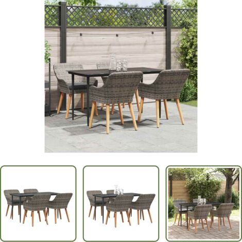 Sedie da giardino -  Set da Pranzo per Giardino con cuscino 5 pcs Grigio polyrattan