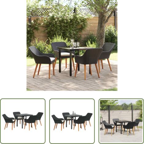 Sedie da giardino -  Set da Pranzo per Giardino con cuscino 5 pcs Nero polyrattan