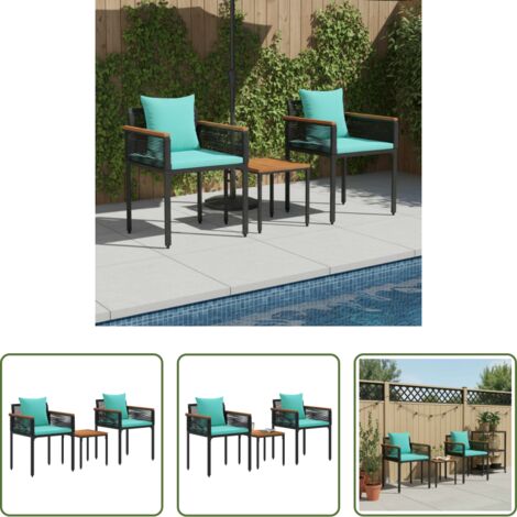 Sedie da giardino -  Set di Mobili da Esterno con cuscino Nero e Turchese polyrattan