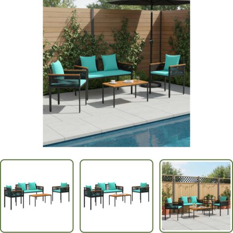 Sedie da giardino -  Set di Mobili da Esterno con cuscino Nero e Turchese polyrattan