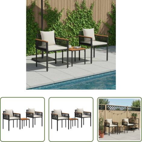Sedie da giardino -  Set di Mobili da Esterno Nero e Bianco Crema polyrattan