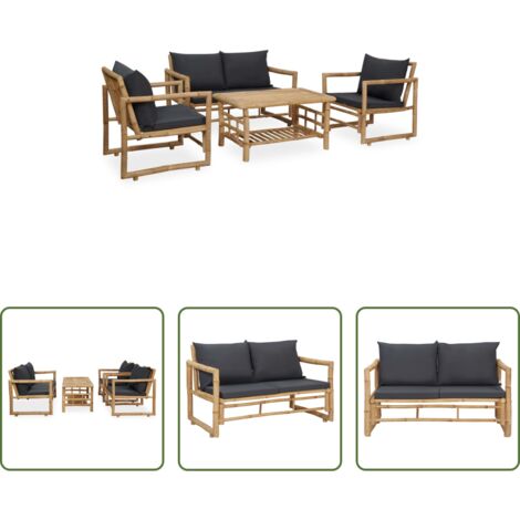 Sedie da giardino -  Set Divani da Giardino 4 pz con Cuscini in Bambù